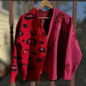 Insanely cool tiger cheetah Shein cardigan L large neon!